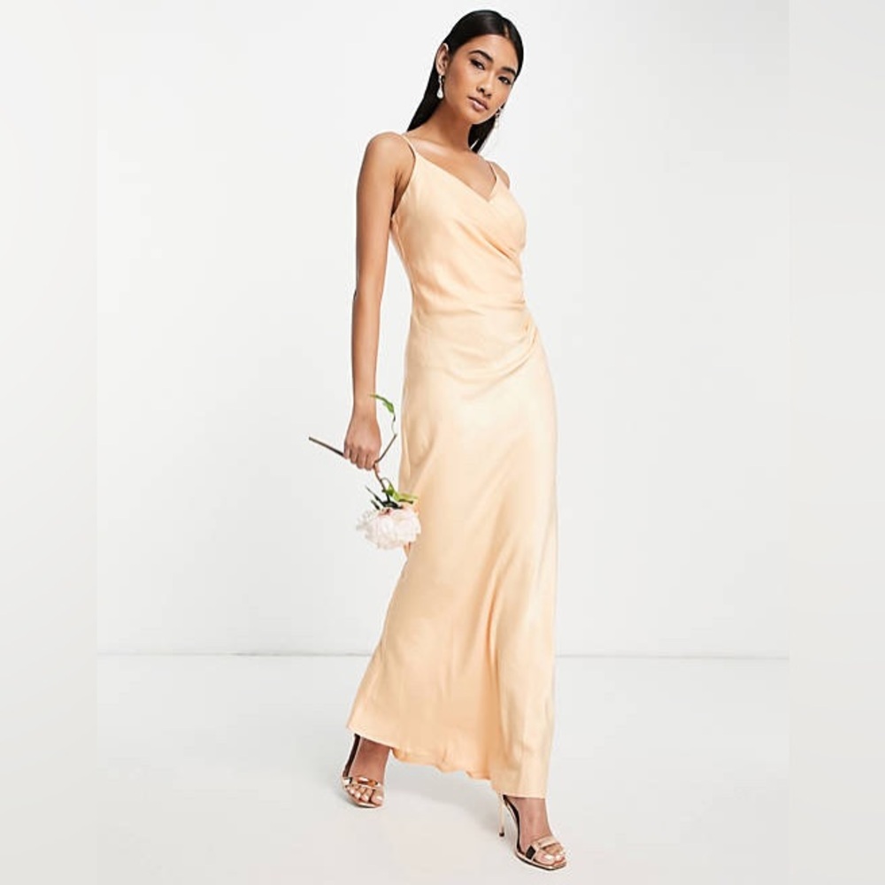 NWT Vila Cami Maxi Dress with Ruching Apricot Satin